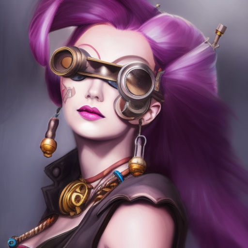 Steampunk portrait of Jinx from League of Legends, Highly Detailed, Intricate, Artstation, Beautiful, Digital Painting, Sharp Focus, Concept Art, Elegant