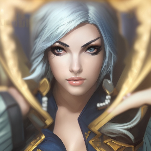 Alluring matte portrait of a beautiful Ashe from League of Legends, 8k, Highly Detailed, Intricate, Half Body, Realistic, Sharp Focus, Volumetric Lighting, Fantasy, Elegant by Alphonse Mucha