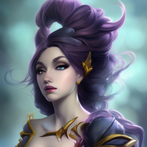 Alluring matte portrait of a beautiful Bel'veth from League of Legends, 8k, Highly Detailed, Intricate, Half Body, Realistic, Sharp Focus, Volumetric Lighting, Fantasy, Elegant by Alphonse Mucha