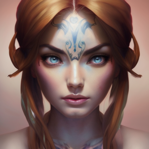 Matte portrait of Annie from League of Legends with tattoos, 8k, Highly Detailed, Powerful, Alluring, Artstation, Magical, Digital Painting, Photo Realistic, Sharp Focus, Volumetric Lighting, Concept Art by Stanley Artgerm Lau, Alphonse Mucha, Greg Rutkowski