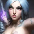 Matte portrait of Ashe from League of Legends with tattoos, 8k, Highly Detailed, Powerful, Alluring, Artstation, Magical, Digital Painting, Photo Realistic, Sharp Focus, Volumetric Lighting, Concept Art by Stanley Artgerm Lau, Alphonse Mucha, Greg Rutkowski