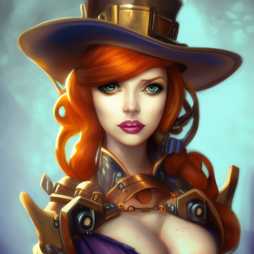 Steampunk portrait of Miss Fortune from League of Legends, Highly Detailed, Intricate, Artstation, Beautiful, Digital Painting, Sharp Focus, Concept Art, Elegant