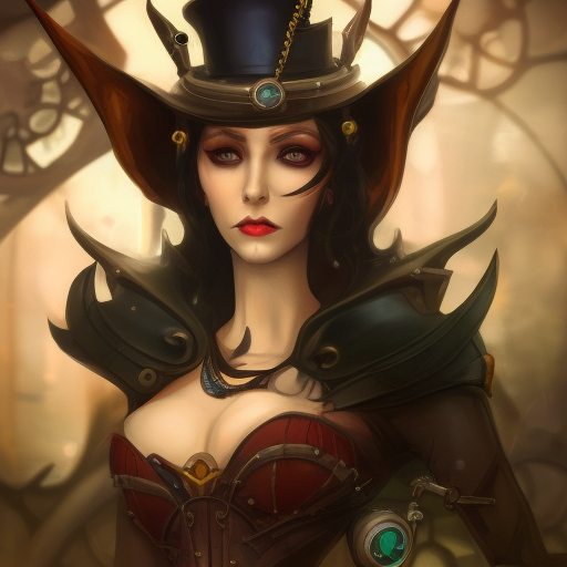 Steampunk portrait of Morgana from League of Legends, Highly Detailed, Intricate, Artstation, Beautiful, Digital Painting, Sharp Focus, Concept Art, Elegant