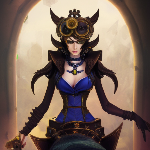 Steampunk portrait of Morgana from League of Legends, Highly Detailed, Intricate, Artstation, Beautiful, Digital Painting, Sharp Focus, Concept Art, Elegant