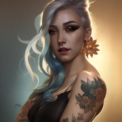 Matte portrait of Camille from League of Legends with tattoos, 8k, Highly Detailed, Powerful, Alluring, Artstation, Magical, Digital Painting, Photo Realistic, Sharp Focus, Volumetric Lighting, Concept Art by Stanley Artgerm Lau, Alphonse Mucha, Greg Rutkowski