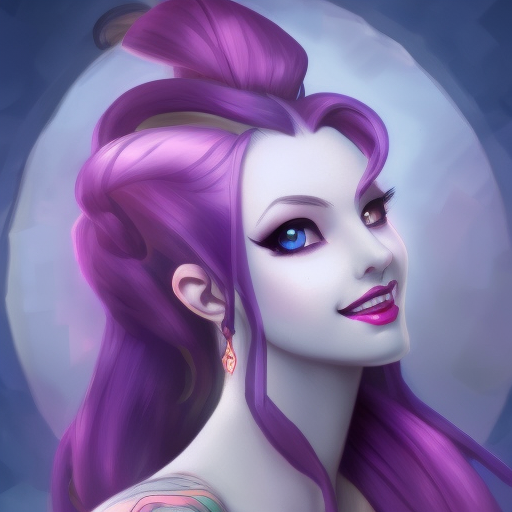 Alluring matte portrait of a beautiful Jinx from League of Legends, 8k, Highly Detailed, Intricate, Half Body, Realistic, Sharp Focus, Volumetric Lighting, Fantasy, Elegant by Alphonse Mucha