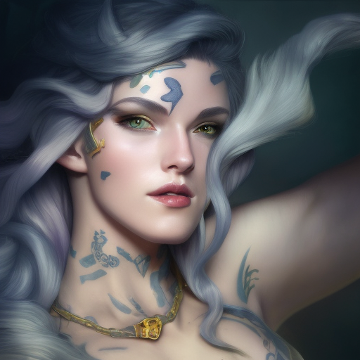 Matte portrait of Diana from League of Legends with tattoos, 8k, Highly Detailed, Powerful, Alluring, Artstation, Magical, Digital Painting, Photo Realistic, Sharp Focus, Volumetric Lighting, Concept Art by Stanley Artgerm Lau, Alphonse Mucha, Greg Rutkowski