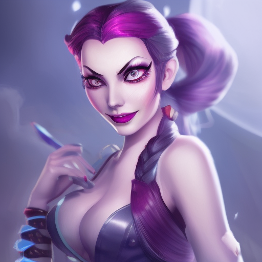 Alluring matte portrait of a beautiful Jinx from League of Legends in the style of Stefan Kostic, 8k, High Definition, Highly Detailed, Intricate, Half Body, Realistic, Sharp Focus, Fantasy, Elegant