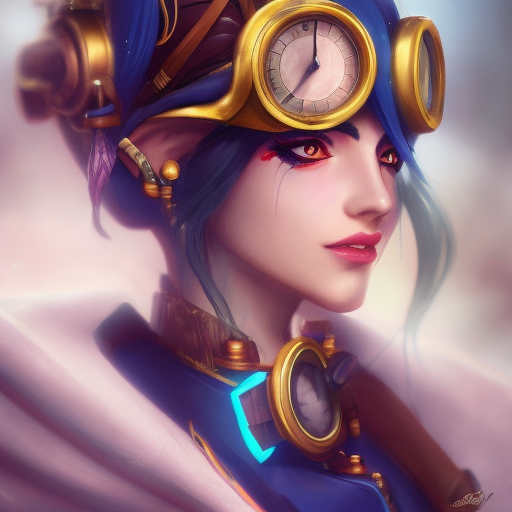 Steampunk portrait of Sona from League of Legends, Highly Detailed, Intricate, Artstation, Beautiful, Digital Painting, Sharp Focus, Concept Art, Elegant
