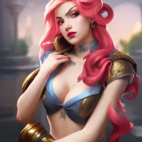 Alluring matte portrait of a beautiful Miss Fortune from League of Legends, 8k, Highly Detailed, Intricate, Half Body, Realistic, Sharp Focus, Volumetric Lighting, Fantasy, Elegant by Alphonse Mucha