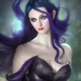 Alluring matte portrait of a beautiful Morgana from League of Legends, 8k, Highly Detailed, Intricate, Half Body, Realistic, Sharp Focus, Volumetric Lighting, Fantasy, Elegant by Alphonse Mucha