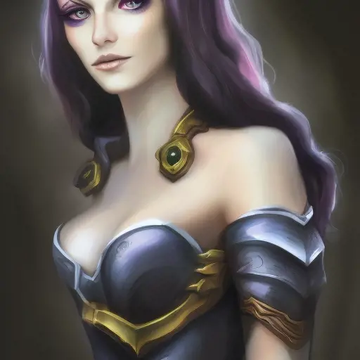 Alluring matte portrait of a beautiful Morgana from League of Legends in the style of Stefan Kostic, 8k, High Definition, Highly Detailed, Intricate, Half Body, Realistic, Sharp Focus, Fantasy, Elegant