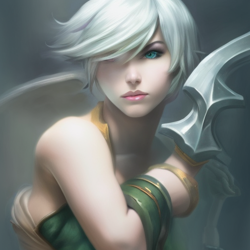 Alluring matte portrait of a beautiful Riven from League of Legends, 8k, Highly Detailed, Intricate, Half Body, Realistic, Sharp Focus, Volumetric Lighting, Fantasy, Elegant by Alphonse Mucha