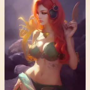 Matte portrait of Nami from League of Legends with tattoos, 8k, Highly Detailed, Powerful, Alluring, Artstation, Magical, Digital Painting, Photo Realistic, Sharp Focus, Volumetric Lighting, Concept Art by Stanley Artgerm Lau, Alphonse Mucha, Greg Rutkowski