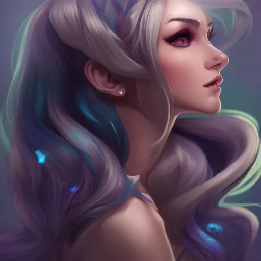 Alluring matte portrait of a beautiful Sona from League of Legends, 8k, Highly Detailed, Intricate, Half Body, Realistic, Sharp Focus, Volumetric Lighting, Fantasy, Elegant by Alphonse Mucha