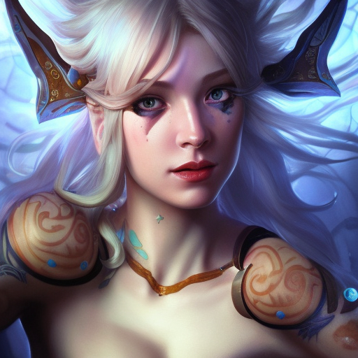 Matte portrait of Rell from League of Legends with tattoos, 8k, Highly Detailed, Powerful, Alluring, Artstation, Magical, Digital Painting, Photo Realistic, Sharp Focus, Volumetric Lighting, Concept Art by Stanley Artgerm Lau, Alphonse Mucha, Greg Rutkowski