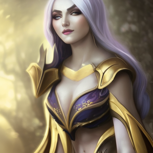 Alluring matte portrait of a beautiful Syndra from League of Legends, 8k, Highly Detailed, Intricate, Half Body, Realistic, Sharp Focus, Volumetric Lighting, Fantasy, Elegant by Alphonse Mucha
