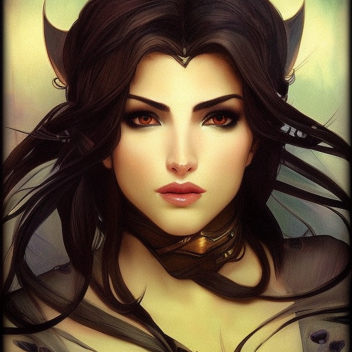 Alluring matte portrait of a beautiful Vex from League of Legends, 8k, Highly Detailed, Intricate, Half Body, Realistic, Sharp Focus, Volumetric Lighting, Fantasy, Elegant by Alphonse Mucha