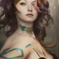 Matte portrait of Seraphine from League of Legends with tattoos, 8k, Highly Detailed, Powerful, Alluring, Artstation, Magical, Digital Painting, Photo Realistic, Sharp Focus, Volumetric Lighting, Concept Art by Stanley Artgerm Lau, Alphonse Mucha, Greg Rutkowski