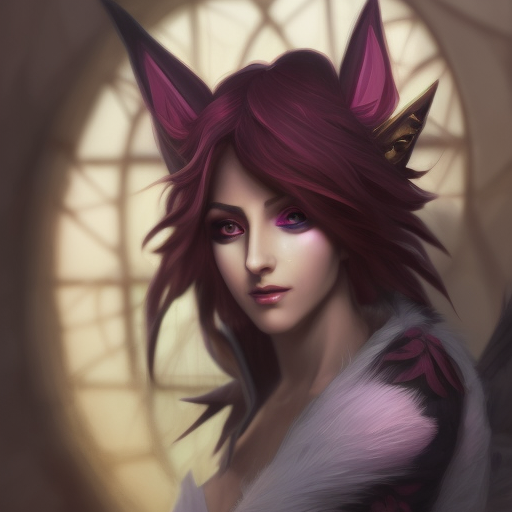 Alluring matte portrait of a beautiful Xayah from League of Legends, 8k, Highly Detailed, Intricate, Half Body, Realistic, Sharp Focus, Volumetric Lighting, Fantasy, Elegant by Alphonse Mucha