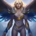Alluring matte portrait of a beautiful Kayle from League of Legends, 8k, Highly Detailed, Intricate, Half Body, Realistic, Sharp Focus, Volumetric Lighting, Fantasy, Elegant by Alphonse Mucha