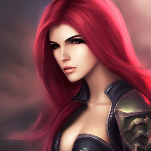 Alluring matte portrait of a beautiful Katarina from League of Legends in the style of Stefan Kostic, 8k, High Definition, Highly Detailed, Intricate, Half Body, Realistic, Sharp Focus, Fantasy, Elegant