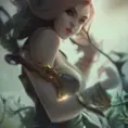 Alluring matte portrait of a beautiful Lyx from League of Legends, 8k, Highly Detailed, Intricate, Half Body, Realistic, Sharp Focus, Volumetric Lighting, Fantasy, Elegant by Alphonse Mucha
