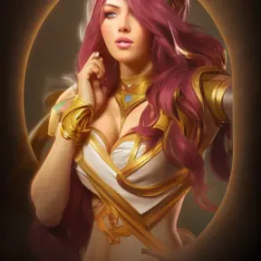 Alluring matte portrait of a beautiful Leona from League of Legends, 8k, Highly Detailed, Intricate, Half Body, Realistic, Sharp Focus, Volumetric Lighting, Fantasy, Elegant by Alphonse Mucha