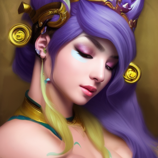 Alluring matte portrait of a beautiful Karma from League of Legends, 8k, Highly Detailed, Intricate, Half Body, Realistic, Sharp Focus, Volumetric Lighting, Fantasy, Elegant by Alphonse Mucha