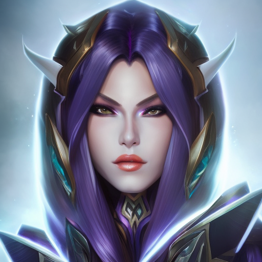 Alluring matte portrait of a beautiful Kai'sa from League of Legends, 8k, Highly Detailed, Intricate, Half Body, Realistic, Sharp Focus, Volumetric Lighting, Fantasy, Elegant by Alphonse Mucha