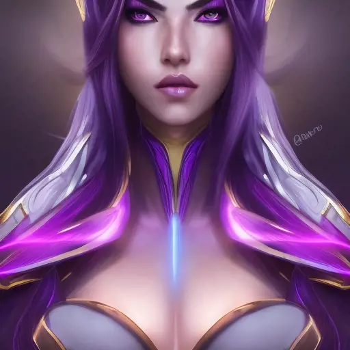 Alluring matte portrait of a beautiful Kai'sa from League of Legends, 8k, Highly Detailed, Intricate, Half Body, Realistic, Sharp Focus, Volumetric Lighting, Fantasy, Elegant by Alphonse Mucha