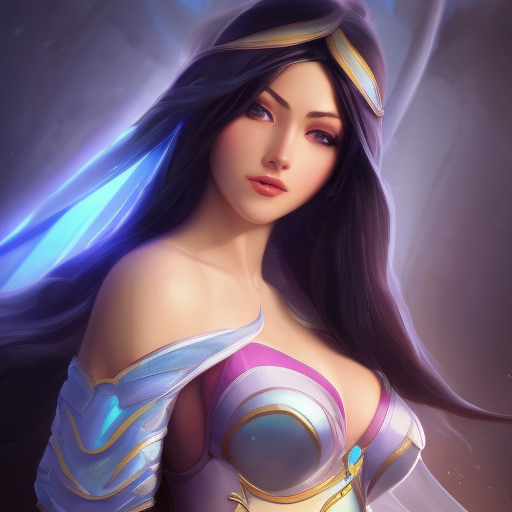 Irelia from League of Legends, 8k, Highly Detailed, Powerful, Alluring, Artstation, Magical, Digital Painting, Photo Realistic, Sharp Focus, Volumetric Lighting, Concept Art by Alphonse Mucha