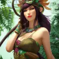 Nidalee from League of Legends, 8k, Highly Detailed, Alluring, Photo Realistic, Sharp Focus, Octane Render, Unreal Engine, Volumetric Lighting by Alphonse Mucha