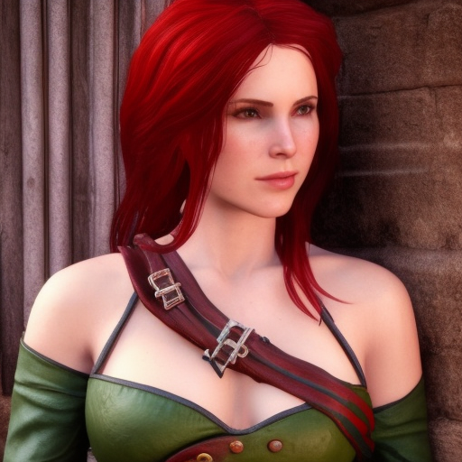 Triss Merigold from The Witcher 3, 8k, Highly Detailed, Alluring, Photo Realistic, Sharp Focus, Octane Render, Unreal Engine, Volumetric Lighting by Alphonse Mucha