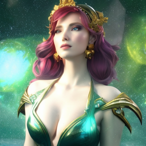 Cassiopeia from League of Legends, 8k, Highly Detailed, Alluring, Photo Realistic, Sharp Focus, Octane Render, Unreal Engine, Volumetric Lighting by Alphonse Mucha