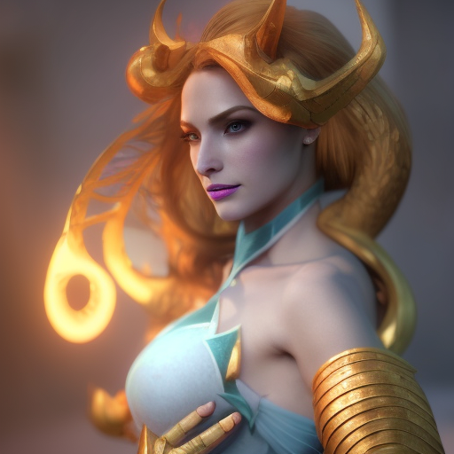 Diana from League of Legends, 8k, Highly Detailed, Alluring, Photo Realistic, Sharp Focus, Octane Render, Unreal Engine, Volumetric Lighting by Alphonse Mucha