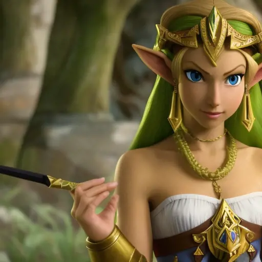 Princess Zelda from the Legend of Zelda, 8k, Highly Detailed, Alluring, Photo Realistic, Sharp Focus, Octane Render, Unreal Engine, Volumetric Lighting by Alphonse Mucha