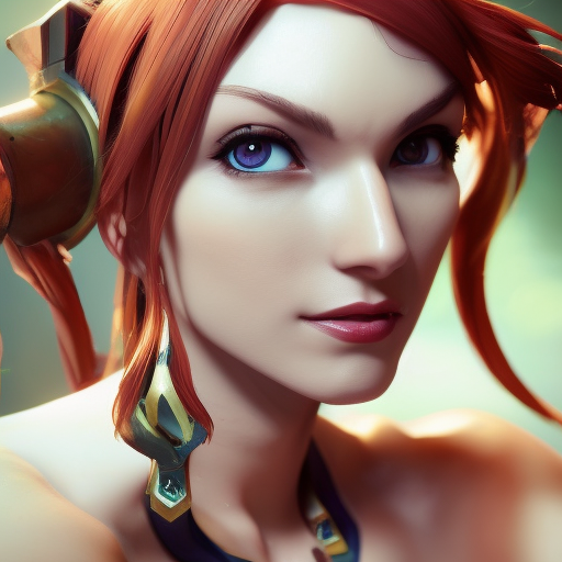 Gwen from League of Legends, 8k, Highly Detailed, Alluring, Photo Realistic, Sharp Focus, Octane Render, Unreal Engine, Volumetric Lighting by Alphonse Mucha