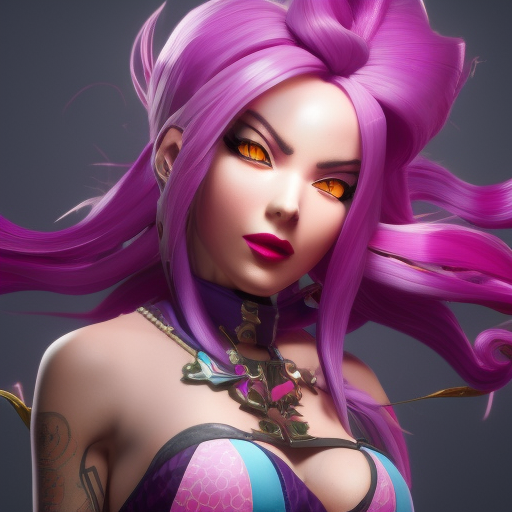 Jinx from League of Legends, 8k, Highly Detailed, Alluring, Photo Realistic, Sharp Focus, Octane Render, Unreal Engine, Volumetric Lighting by Alphonse Mucha
