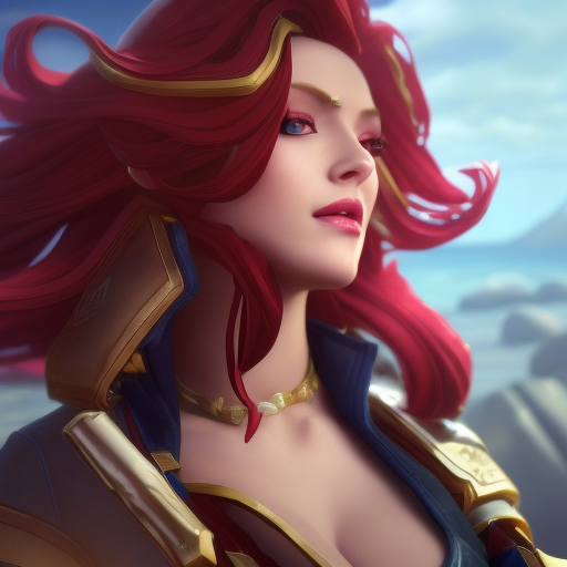 Miss Fortune from League of Legends, 8k, Highly Detailed, Alluring, Photo Realistic, Sharp Focus, Octane Render, Unreal Engine, Volumetric Lighting by Alphonse Mucha