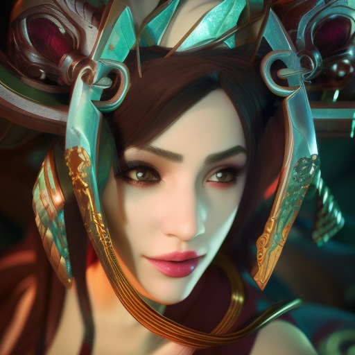 Nilah from League of Legends, 8k, Highly Detailed, Alluring, Photo Realistic, Sharp Focus, Octane Render, Unreal Engine, Volumetric Lighting by Alphonse Mucha