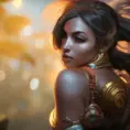 Samira from League of Legends, 8k, Highly Detailed, Alluring, Photo Realistic, Sharp Focus, Octane Render, Unreal Engine, Volumetric Lighting by Alphonse Mucha