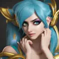 Sona from League of Legends, 8k, Highly Detailed, Alluring, Photo Realistic, Sharp Focus, Octane Render, Unreal Engine, Volumetric Lighting by Alphonse Mucha