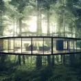 Futuristic glass house in the forest, 8k, Award-Winning, Highly Detailed, Beautiful, Octane Render, Unreal Engine, Radiant, Volumetric Lighting