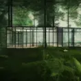 Architectural glass house in the forest, 8k, Award-Winning, Highly Detailed, Beautiful, Octane Render, Unreal Engine, Radiant, Volumetric Lighting