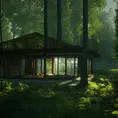 Grand glass house in the forest, 8k, Award-Winning, Highly Detailed, Beautiful, Octane Render, Unreal Engine, Radiant, Volumetric Lighting