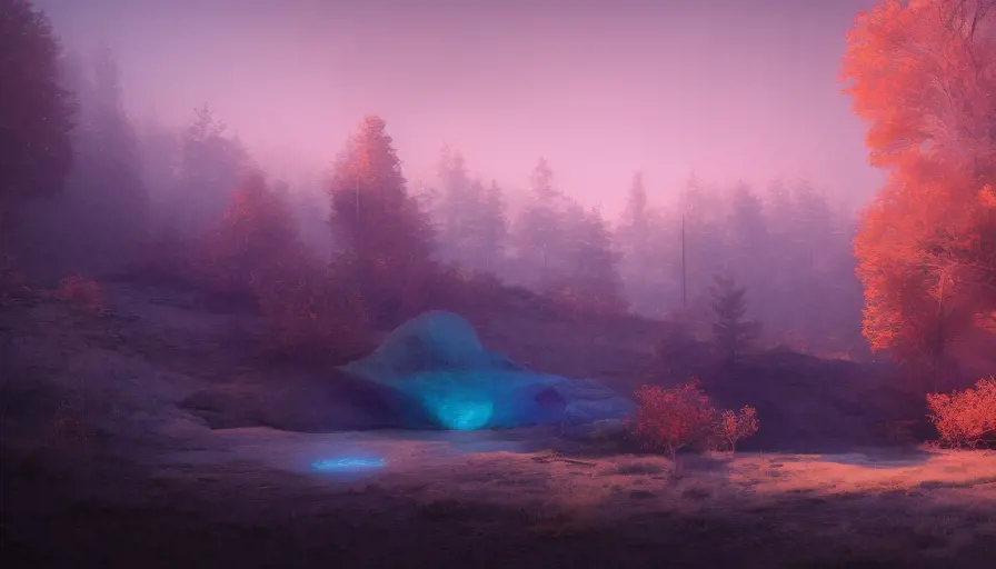 Iridescent opalescent landscape, warm tones, 8k, Award-Winning, Highly Detailed, Beautiful, Octane Render, Unreal Engine, Bioluminiscent, Radiant, Volumetric Lighting by Michal Karcz