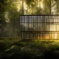 Beautiful futuristic architectural glass house in the forest, 8k, Award-Winning, Highly Detailed, Beautiful, Epic, Octane Render, Unreal Engine, Radiant, Volumetric Lighting by Greg Rutkowski