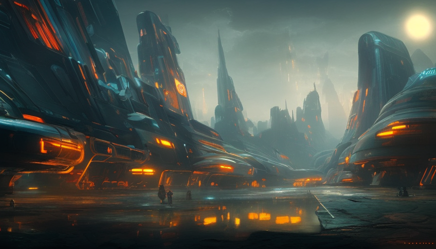 Retrofuturistic sci-fi city landscape in the style of Beneath a Steel Sky, Atmospheric, Highly Detailed, Intricate, Trending on Artstation, Stunning, Realistic, Unreal Engine, Dynamic Lighting, Radiant, Fantasy by Greg Rutkowski