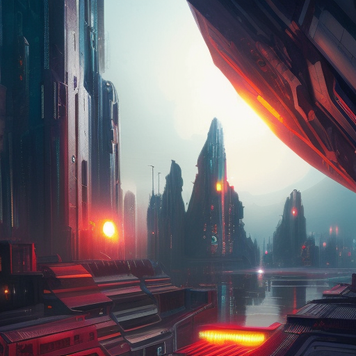 Retrofuturistic city landscape in the style of The Expanse, Atmospheric, Highly Detailed, Intricate, Trending on Artstation, Stunning, Realistic, Unreal Engine, Dynamic Lighting, Radiant, Fantasy by Greg Rutkowski